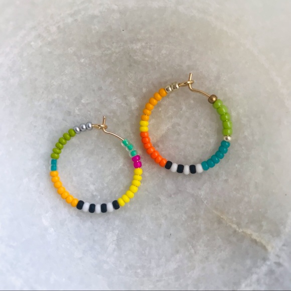 Colorful Beaded Hoop Earrings - Picture 2 of 2